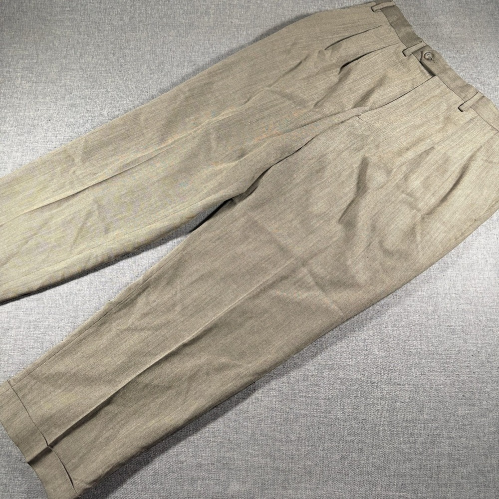Lauren Ralph Lauren Dress Pants Mens 38x30 Brown Wool Pleated Cuffed Herringbone